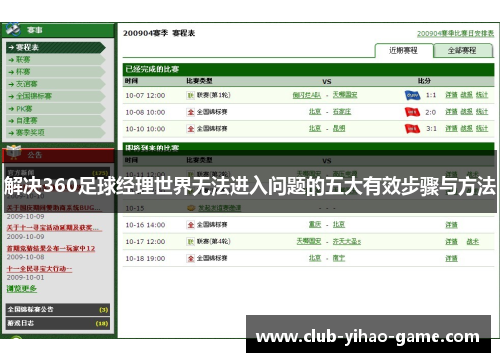 解决360足球经理世界无法进入问题的五大有效步骤与方法 解决360足球经理世界无法进入问题的五大有效步骤与方法
